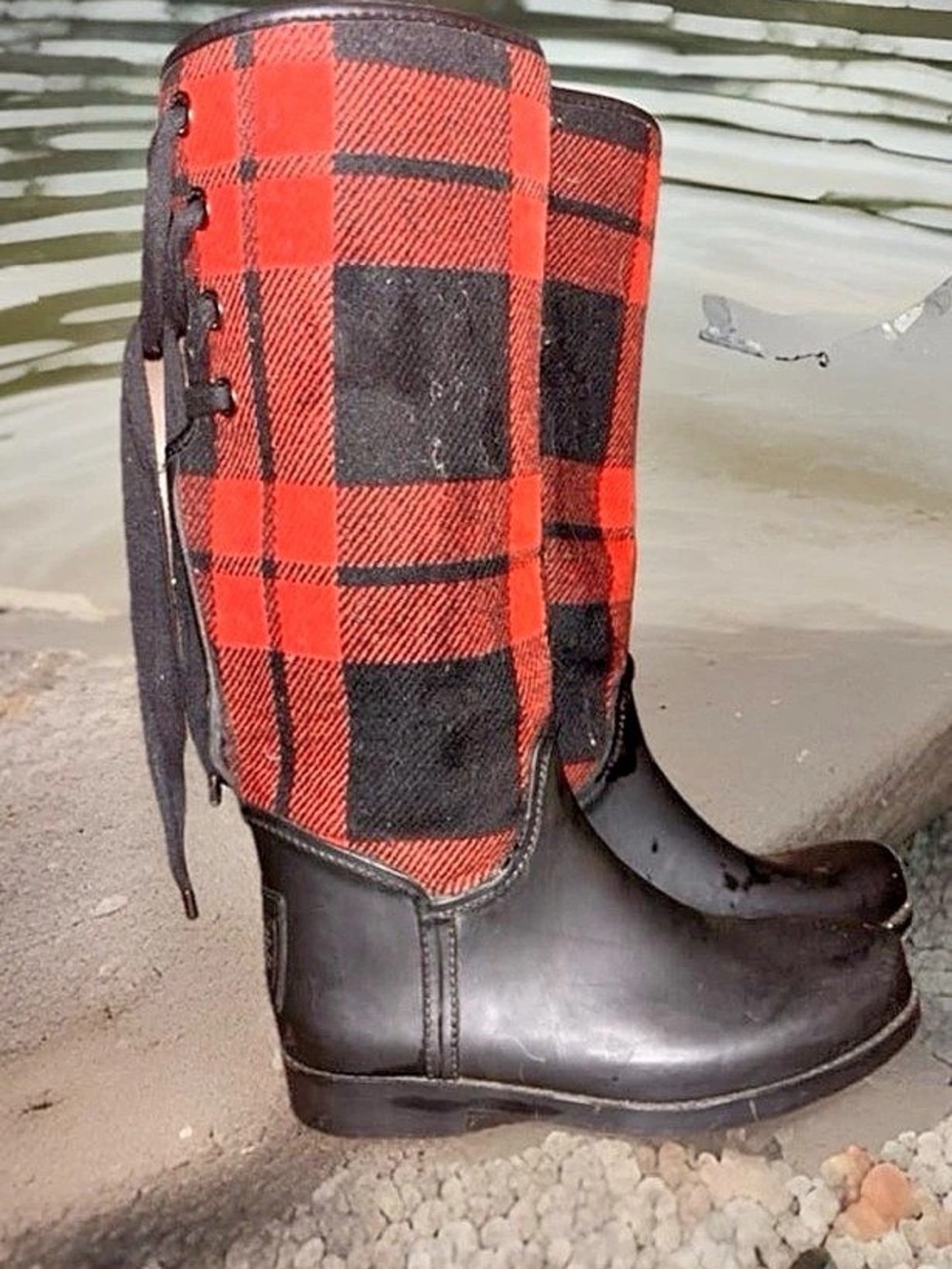 Coach Tristee Plaid Rain Boots Red & Black, Women’s size 91